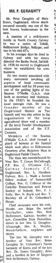 Obituary Peter Geraghty taken from the Connacht Tribune 8 Sept 1972