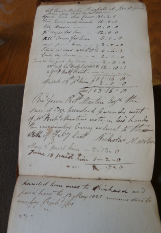 Photo of document in relation to Nicholas Martin in 1825. His actual family connection is unknown, but he was possibly the same person who resided in  Doon Lodge the property of Major Richard James Martin brother to Robert Martin of Ross House. The 