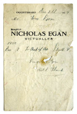 Shop receipt Nicholas Egan 1932. Thomas Lyons, Tullaboy