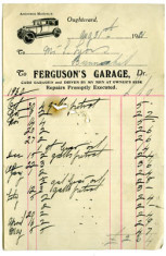 Shop receipt Ferguson's Garage 1931. Thomas Lyons, Tullaboy
