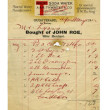 Shop receipt, John Roe. Thomas Lyons, Tullaboy