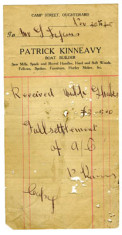 Shop receipt Patrick Kinneavy 1915. Thomas Lyons, Tullaboy