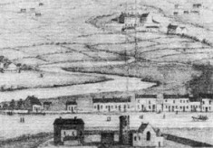 Scan detail of 17c. engraving, showing The Barracks in the background