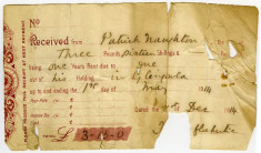 Rent Receipt Patrick Naughton, Glengowla 1914. J. O'Fflahertie