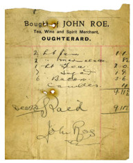 Shop receipt John Roe. Thomas Lyons, Tullaboy