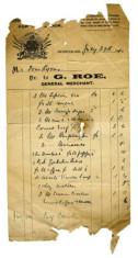 Shop receipt G. Roe 1910. Thomas Lyons, Tullaboy
