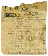 Shop receipt G. Roe 1910. Thomas Lyons, Tullaboy