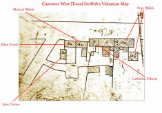 Griffith's Valuation map c.1850. Detail Canrawer West, Bridge Street