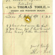shop receipt Thomas Toole 1913. Thomas Lyons, Tullaboy