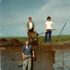 Matt Thornton and Ellen Finnegan above Tommy Thornton cutting turf. 1976 | Paul Finnegan