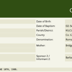 Baptism record Bridget Conneely 1886 
