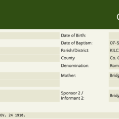 Baptism record Margaret Conneely 1889 