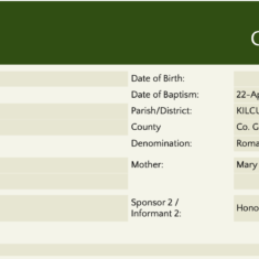 Baptism record Margaret  Connor 1870 