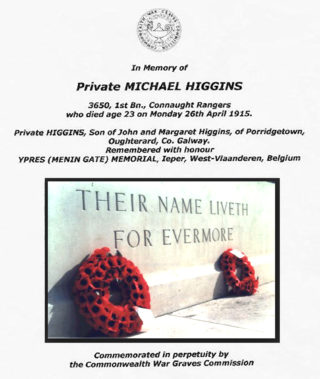 Remembering Men from Oughterard who Died in W.W.1.
