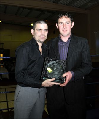 Bernard Dunne presents Rory McGauley with award in recognition of his winning of all Ireland title. | Tom Broderick
