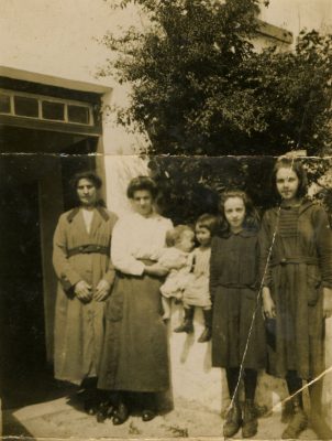 From Left: ​ unknown, Bid Fahy, Jim O'Connor, Julia O'Connor Goodall, Winifred O'Connor Faherty, & Mary O'Connor Higgins​ ​ Taken Circa 1922 outside their house on Camp Street​ | Padraig Faherty