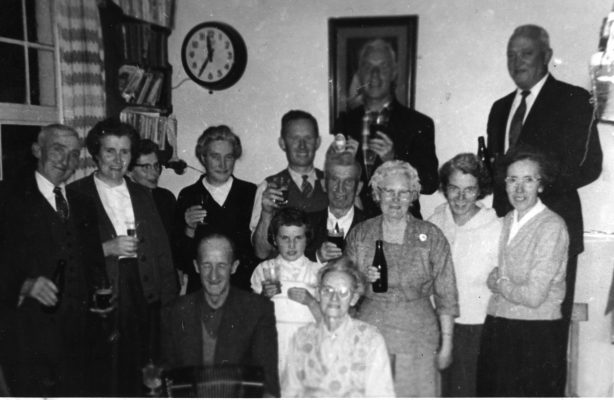 Back Row: Lal O'Connor (Snr) Malachy Higgins (husband of Mary O'Connor) visiting from Boston​ Middle Row: Jimmy Higgins, Peg O'Connor (Earnor) Boston, unknown, unnknown , Tom O'Connor, unknown, unknown, Mary (O'Connor) Higgins, Winifred (O'Connor) Faherty​ Front row: Martin Joe O'Connor (neighbour from Camp Street) Bridget 'Mod' (Fahy) O'Connor.​ All unknowns are members of the Higgins family visiting from Barnaderg, Tuam​ | Padraig Faherty