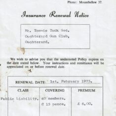 Oughterard Gun Club Insurance Renewal Notice 1975 