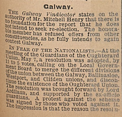 In Fear of the Nationalists - Guardians of the Oughterard Union - May 7 1885 resolution to dissolve