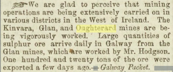 Oughterard & Glan Mines (Boston Pilot October 1st 1853)