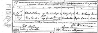 marriage cert Patrick McSharry & Mary Gordon 1877
