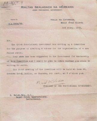 RIALRAS SEALADACH NA HÉIREANN  (Irish Provisonal Government) Letter