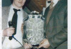 Gerry Clancy presenting a silver tray to Johnny O'Connor on his retirement from Oughterard Boxing Club