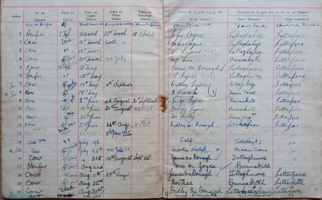 Register for service by a shorthorn bull owned by Thomas Lyons in 1944 | Leslie Lyons