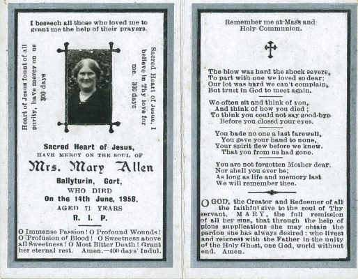 Mary Allen (nee Walsh) Billamore & Ballyturin, Gort