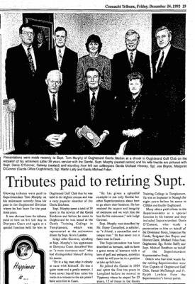 Tributes paid to retiring Supt Tom Murphy of Oughterard Garda Station 