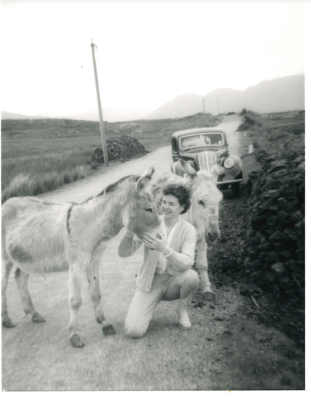 Barbara Welby with donkeys in Connemara
