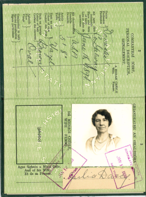 Julia Darcy passport - USA back to Ireland 1933
