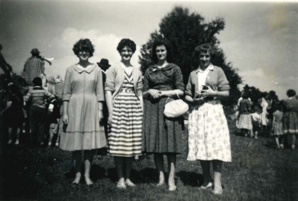 Josephine, Mary and Helen Walsh with Mary Welby, taken at Oughterard Races 1960