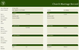 Marriage record for Patrick Conneely & Sarah Cooper 1857